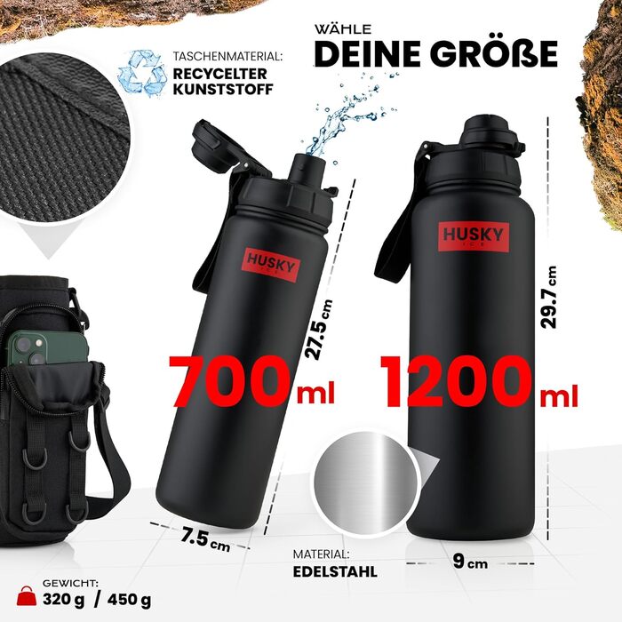 Термос пляшка з нержавіючої сталі 700 мл, BPA-free, герметична, для спорту та подорожей, подвійні стінки, чорна, із безкоштовною сумкою, підходить для посудомийки