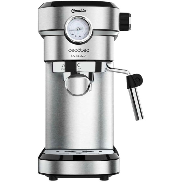 Еспресо-машина Cecotec Cafelizzia 790 Steel Pro, 1350Вт, 20 бар, термоблок, манометр, автоматичний режим, для еспресо та капучино, 1,2 л, нержавіюча сталь