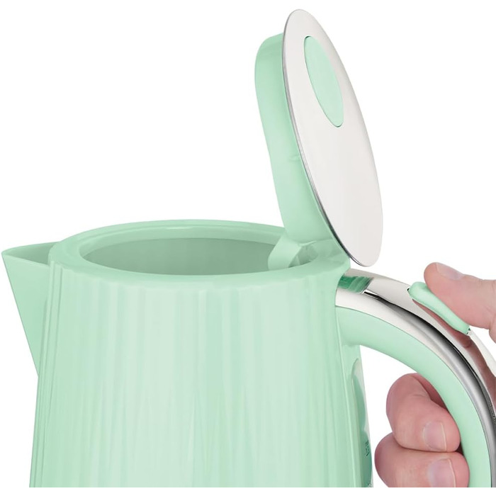 Електрочайник Russell Hobbs Eden 1,7 л, 2400 Вт, білий, з нержавіючої сталі, знімний фільтр від накипу, кнопка відкриття кришки, індикатор рівня води, підсвічування, BPA-free, 27360-70 (пісташковий)