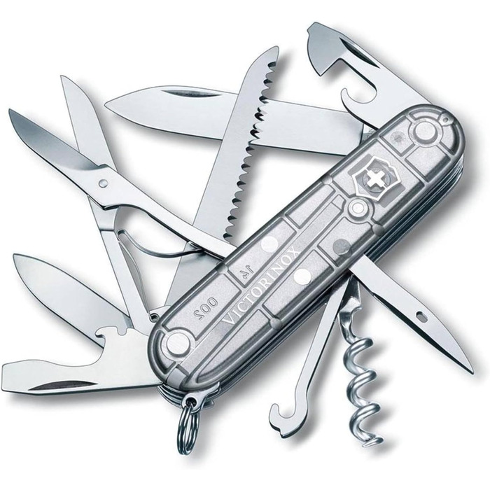Швейцарський ніж Victorinox Huntsman, 15 функцій, мультитул, сріблястий прозорий, лезо, штопор, відкривачка