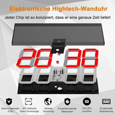 LED настінний годинник 18 дюймів, цифровий дисплей, червоний, багатофункціональний: таймер, 16 будильників, 8 рівнів яскравості, календар, термометр, 12/24 годин