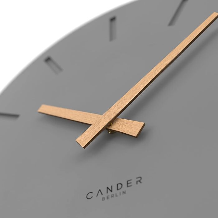 Настінний годинник Cander Berlin MNU 2530 G, 30 см, безшумний, аналоговий, для вітальні, сучасний вінтаж, сірий антрацит, дерев'яні стрілки, MDF
