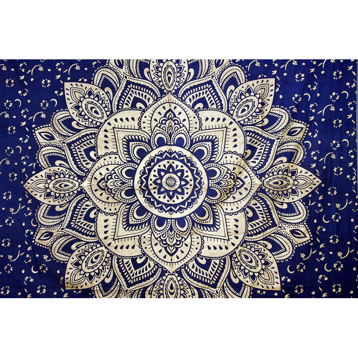 Богемний гобелен Mandala Ombre синьо-золотий, настінний килим 85x89 дюймів, багатобарвний, для декору кімнати, гіпі стиль