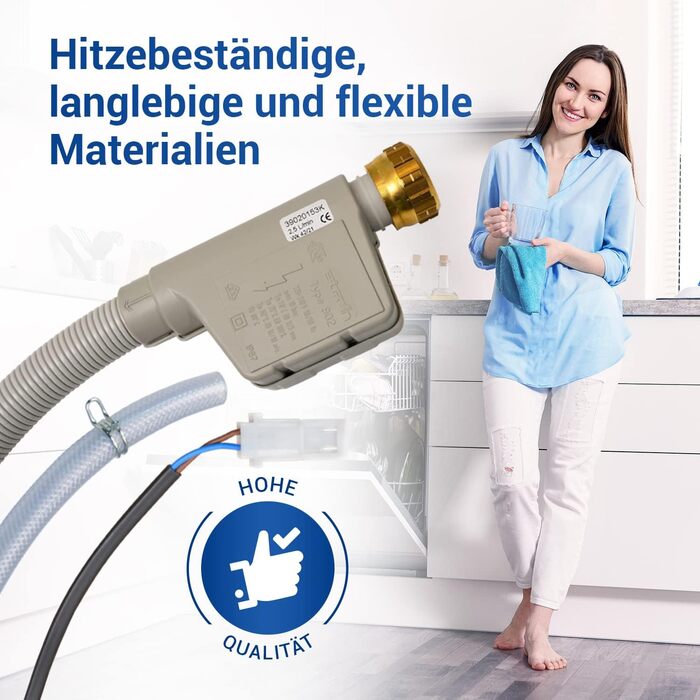 Шланг Aquastop для посудомийної машини 1,8 м VIOKS, заміна для Miele 10499864 7638501 5268990 10499862 7638500, з водозапобіжником, підключення 3/4 дюйма, сумісний з Mondia, Meteor, EuroStar