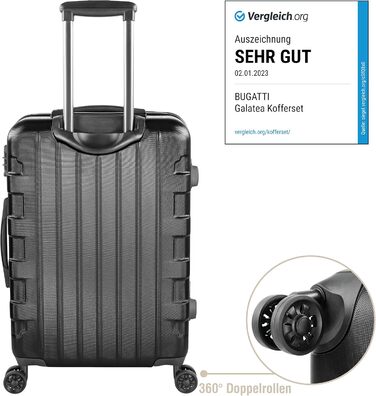 Чемодан Bugatti Galatea 55x38x23,5 см, 38 л, жорсткий, 4 колеса, TSA-замок, чорний, набір