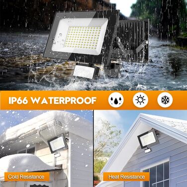 LED прожектор з датчиком руху та світла Papasbox, 100W, IP66, 6500K, з пультом, для вулиці, саду, гаража, спортмайданчика