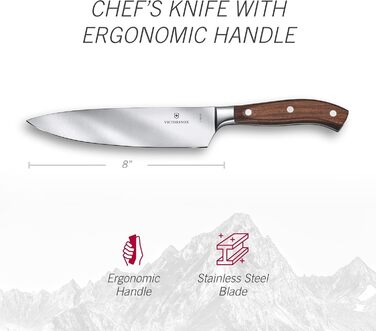 Професійний ніж для нарізання Victorinox Grand Maître, 20 см, надгостре лезо з прямим заточенням, дерев'яна ручка, нержавіюча сталь, коричневий