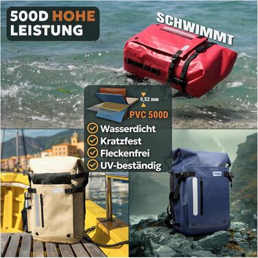 Водонепроникний рюкзак Dry Bag 20/30/45 л з 3 зовнішніми кишенями, RollTop, для пляжу, човна, каяка, туризму, риболовлі та мотоцикла