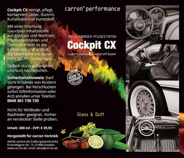 Спрей Cockpit CX для очищення та догляду за шкірою, екошкірою, пластиком і гумою з жожоба, лимонною олією та карнаубським воском