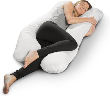 Подушка для вагітних та для сну на боці Sleepling U-подібна, 140x75x20 см, біла, знімний чохол 100% бавовна, прати при 60°C, сертифікат OEKO-TEX, вироблено в ЄС