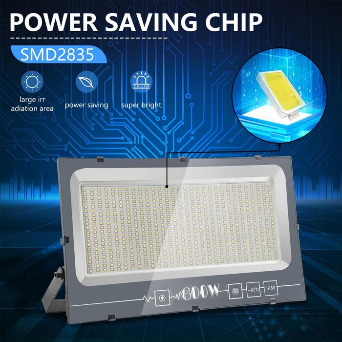 LED прожектор для вулиці, IP65, 600 Вт, 30000 Лм, тепле біле світло, водонепроникний, для двору, саду, гаража, під'їзду