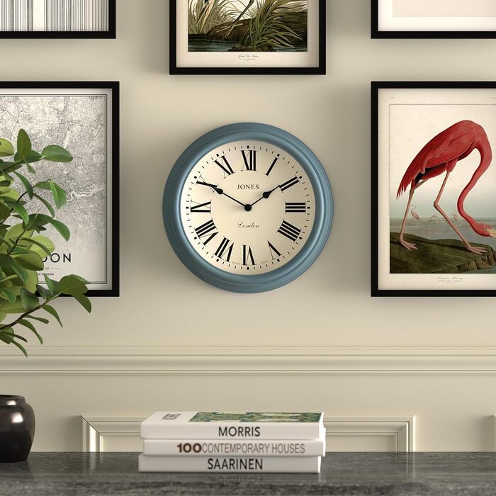 Настінний годинник JONES CLOCKS, класичний круглий, 30 см, зелений, римські цифри, традиційний дизайн для кухні, вітальні чи спальні