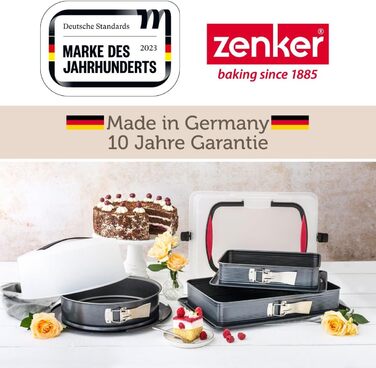 Форма для випічки Zenker Deluxe з кришкою, прямокутна, емальований піддон, контейнер для транспортування торта, чорна/прозора/червона