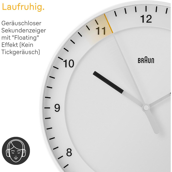 Настінний годинник Braun BC17W-DCF, 30 см, білий, безшумний, радіокерований, велика класична модель, легке читання, центральноєвропейський час (MEZ/GMT+1)