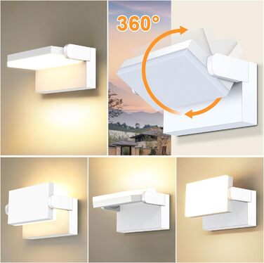 LEDMO Настінний LED світильник 60W, 5000 Лм, білий, поворотний 360°, IP65, тепле світло 3000K, для тераси, входу, саду