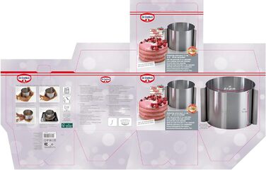 Регульоване кондитерське кільце Dr. Oetker 16-30 см з високою лопаткою для тортів, набір для декорування, сріблясто-білий