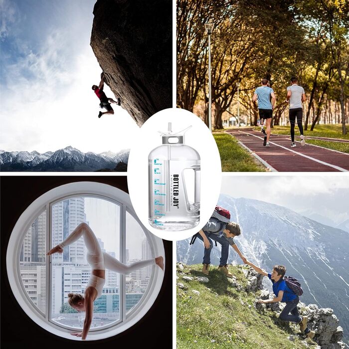 Пляшка для води з трубочкою 3.5 л, BPA-free, герметична, пластикова спортивна пляшка з часовими мітками для фітнесу, офісу, дому та активного відпочинку