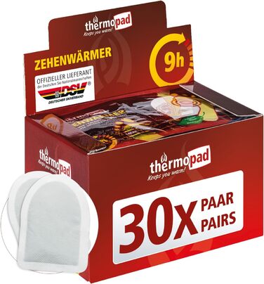 Оригінальні одноразові грілки для пальців ніг THERMOPAD, 30 пар, до 8 годин тепла, для взуття та активного відпочинку, для лижних черевиків, миттєва дія