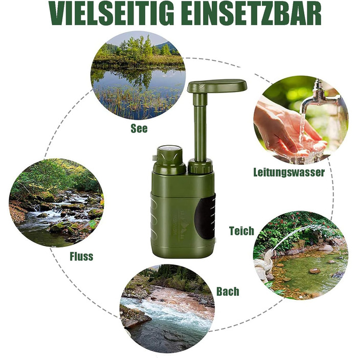 Портативний фільтр для води Outdoor 5000L, армійський зелений, для виживання та надзвичайних ситуацій