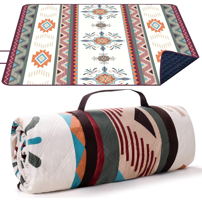 LARUTAN Пікнік-ковдра Boho 200x200 см, водонепроникна пляжна покривало, пісок не прилипає, складна, для пляжу, кемпінгу, барбекю, подорожей, зелена