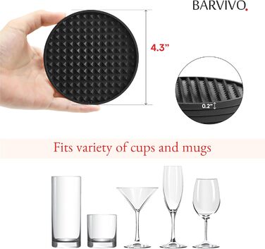 Силіконові підставки BARVIVO, 8 шт, чорні з трикутниками – підставки під напої для захисту дерев'яних, скляних та мармурових поверхонь, підставки під чашки