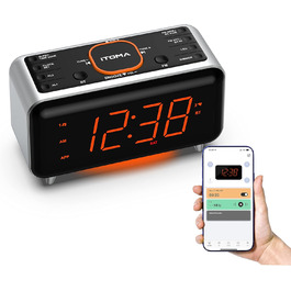 iTOMA радіобудильник з Bluetooth, FM-радіо, App-керуванням, подвійним будильником, 4 режимами, димером, нічником, USB-зарядкою, модель CKS208