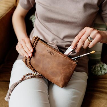 Преміальна косметичка Berliner Bags Anna зі шкіри, маленька жіноча та дівоча косметичка, розмір S, колір кемел
