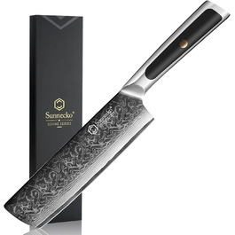 Sunnecko Nakiri 18 см – дамаський кухонний ніж, гострий багатофункціональний азійський ніж із дамаскої сталі з ергономічною ручкою для дому та кухні