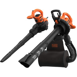 Електричний садовий пилосос-воздуходувка Black+Decker 3-в-1 BEBLV290, 2900 Вт, з подрібнювачем, 315 км/год, 55 л мішок-рюкзак, для терас, доріжок, під'їздів