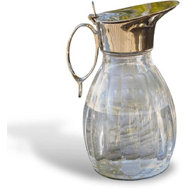 Карафа LOBERON Agudelle 1,5 л, скло та латунь, прозора/срібляста, рельєфна, з художньою ручкою, елегантний дизайн, столовий аксесуар