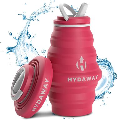 Складна пляшка для води HYDAWAY з носиком, силіконова, 500 мл, малинова, компактна для подорожей, харчовий силікон