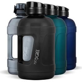 Фітнес-пляшка 720°DGREE uberBottle Jug 2300 мл з ручкою, BPA-Free, протікає, велика спортивна пляшка для води для тренувань, спортзалу, чорна Crystalclear