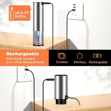 Електричний штопор для вина 4-в-1 з автоматичним декантером, USB-C зарядка, вакуумною пробкою, різаком для капсул, подарункова коробка для поціновувачів вина