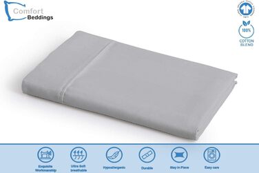 Простирадло Comfort Beddings 600TC, 100% єгипетська бавовна, супер м'яке, гіпоалергенне, односпальне, сріблясте