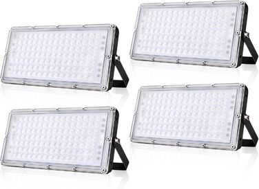 Світлодіодний прожектор Ankishi 100W, IP65, 6500K, 30000Лм, холодне світло, для вулиці, спортмайданчика, гаража, саду, набір 4 шт.