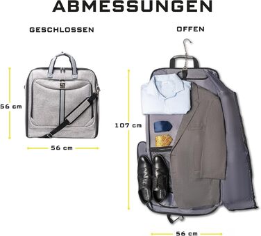 Дорожній чохол для костюмів Kleidersack Luxe Grijs на 3 костюми, з плечовим ременем та кишенями, ручна поклажа для подорожей і відряджень