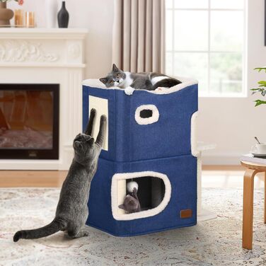 YITAHOME Будиночок для котів, котяче ліжко для дому, котяча вежа, ігрова когтеточка, меблі для котів, котяча хатинка, синій, з платформою