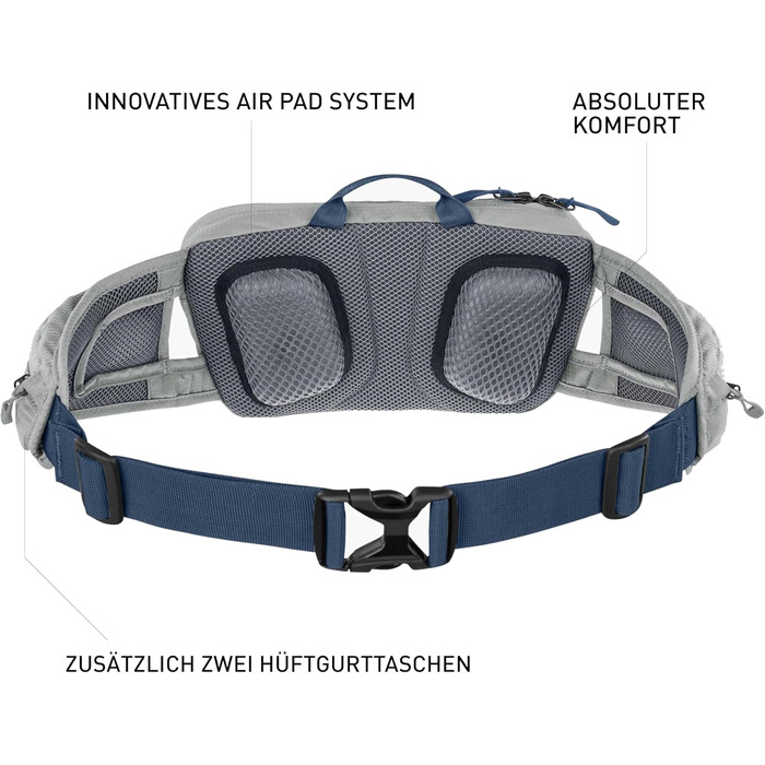 Поясна сумка EVOC HIP Pouch 1 для велопрогулянок, 1 л, з системою вентиляції AIR PAD, додатковими кишенями та регульованим поясом