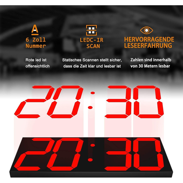 LED настінний годинник 18 дюймів, цифровий дисплей, червоний, багатофункціональний: таймер, 16 будильників, 8 рівнів яскравості, календар, термометр, 12/24 годин