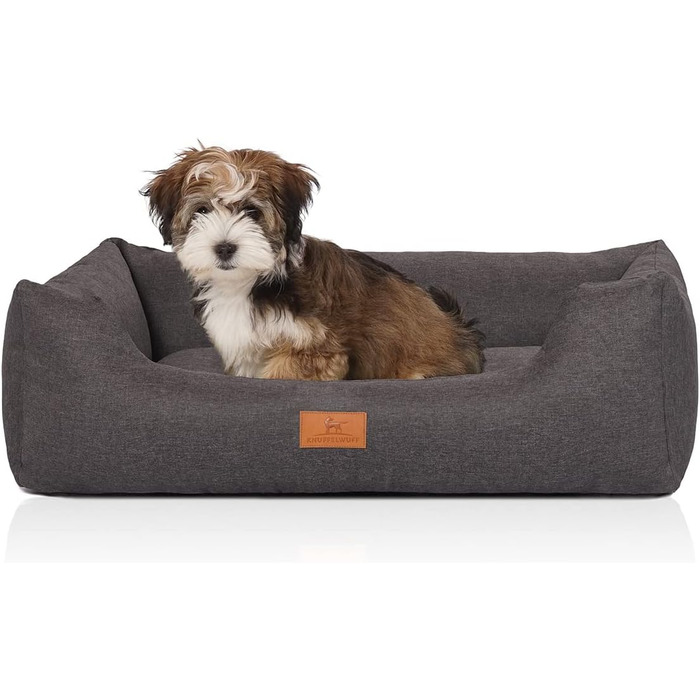 Ліжко для собак Knuffelwuff Lotte велюрове, знімний чохол, пране, сіре, XXL 120x85 см, для великих, середніх та малих собак