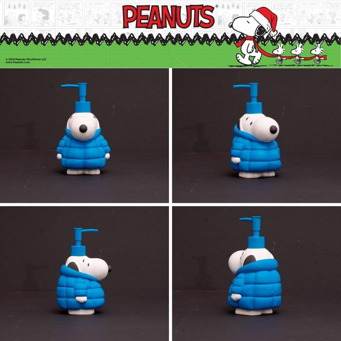 Диспенсер для мила/лосьйону Franco Peanuts Snoopy, 488 мл, офіційний, смола, для кухні та ванної, святковий дизайн Різдво