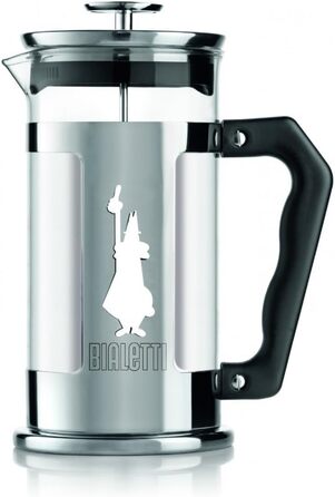 Френч-прес Bialetti Preziosa 1 л з нержавіючої сталі та боросилікатного скла, для кави та чаю, 8 чашок, сріблястий, можна мити в посудомийній машині