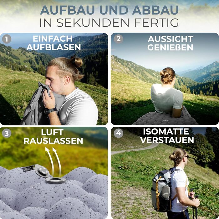 Alpenwert надувний килимок для кемпінгу, ультралегкий і компактний, ізомат для туризму, походів та відпочинку на природі