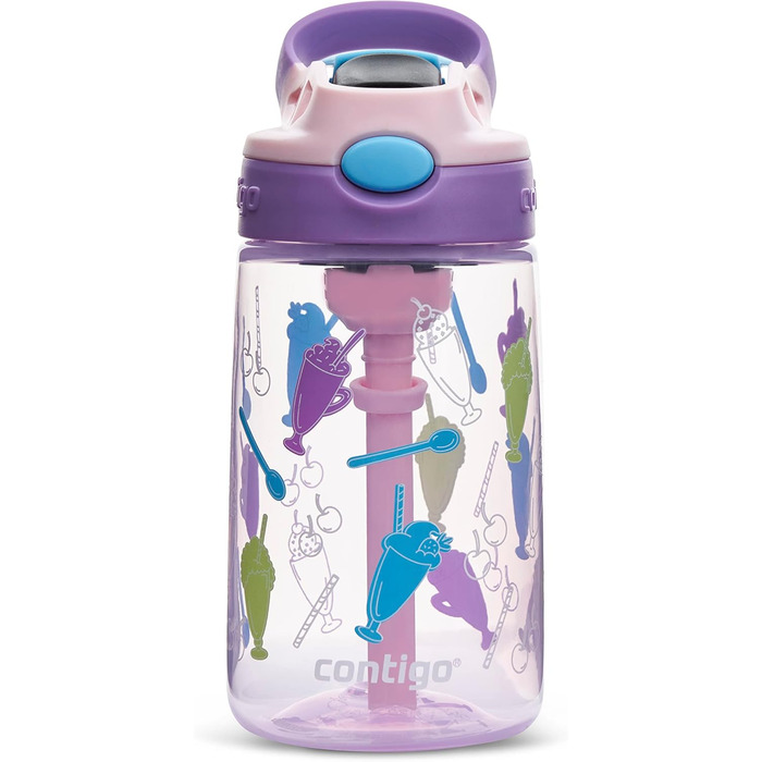 Дитяча пляшка для води Contigo Easy Clean Autospout з трубочкою, BPA-free, 420 мл, пластикова, герметична, легка у догляді, для школи та спорту (Strawberry Shakes)