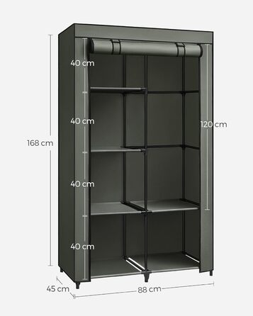 Тканинна шафа SONGMICS з 6 полицями, модульна, для спальні та гардеробної, 88x45x168 см, шавлієво-зелена