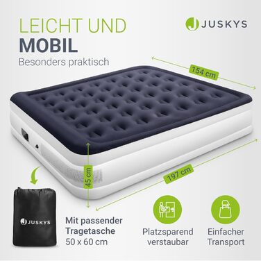 Самонадувний матрац Juskys 150x200 см для двох із вбудованим насосом, водонепроникний, для гостей і кемпінгу