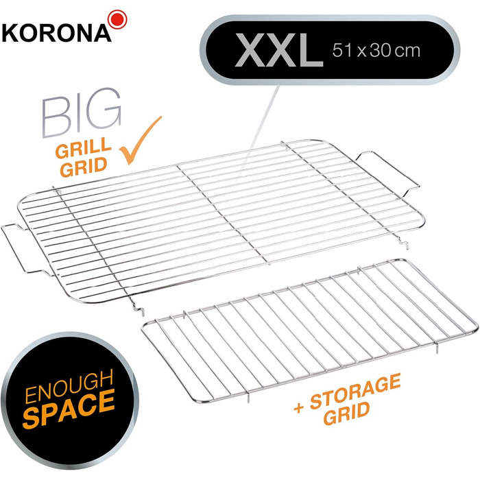 Електричний гриль Korona 46221 з великим XXL-гриль-решіткою 51x30 см, 2200 Вт, захист від вітру, контрольна лампа, вимикач безпеки, регулювання температури