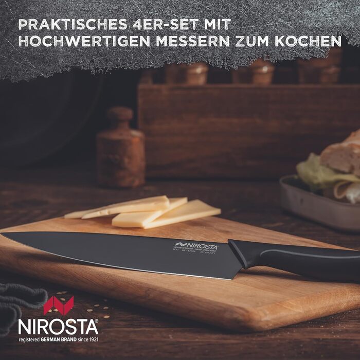 Набір ножів Nirosta Wave, 4 шт, преміум нержавіюча сталь, зручна ручка Soft-Touch, універсальні кухонні ножі, чорний колір