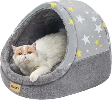 Jiupety будиночок для кота, котяче ліжко з нековзною основою, знімна та прана подушка, розмір L 48×43×41 см, сірий