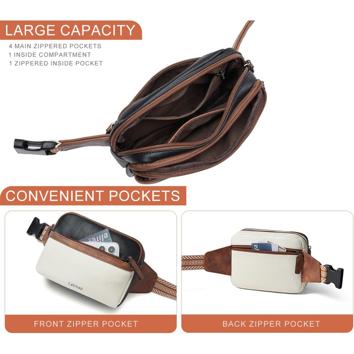 Жіноча маленька бананка Bauchtasche, крос-боді сумка з PU шкіри, водонепроникна, захист від крадіжок, бежева з чорним, для спорту, подорожей та велоспорту